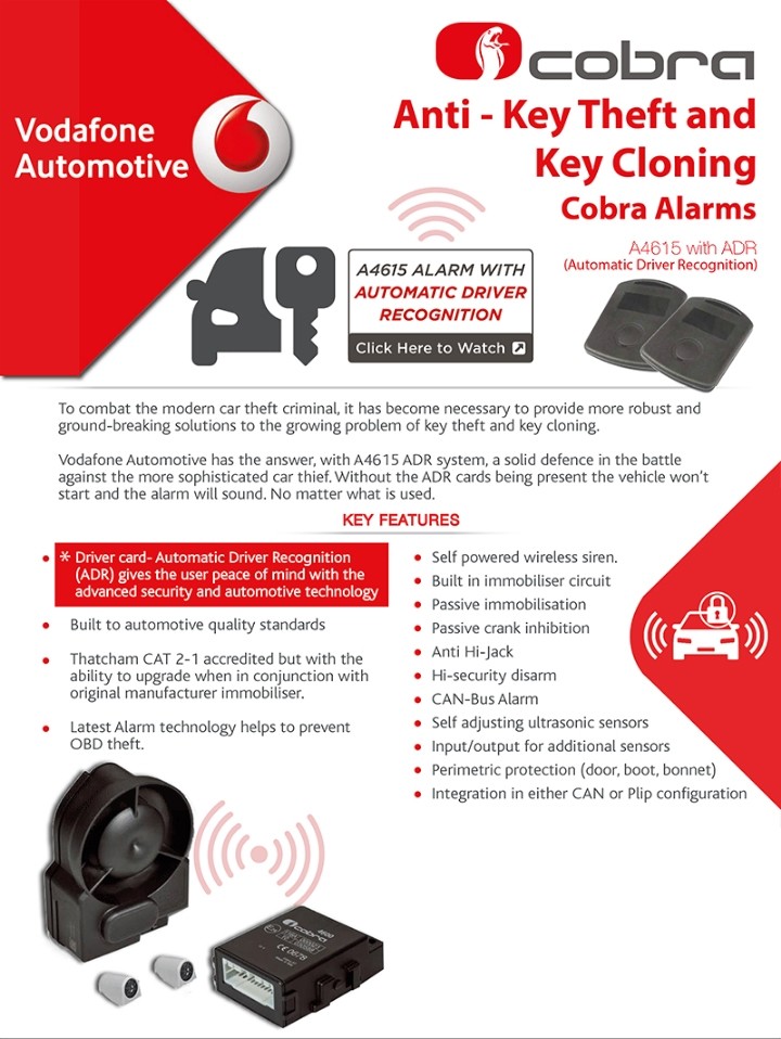 Cobra 4615 Alarm with ADR Tags by Vodafone Automotive + Cobra Microwave